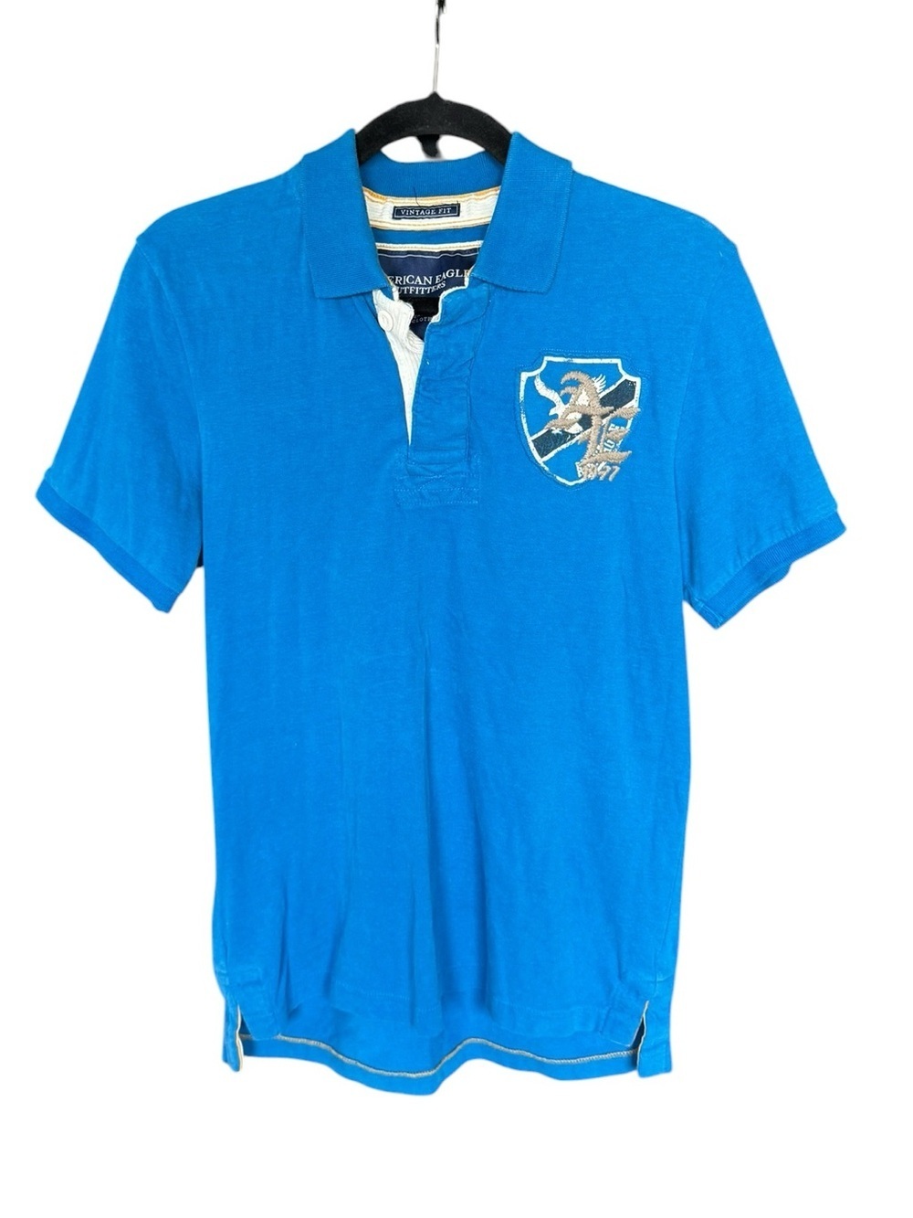 American Eagle Rugby Polo Blue Vintage Fit Crest Logo Preppy Y2K Golf M CC25